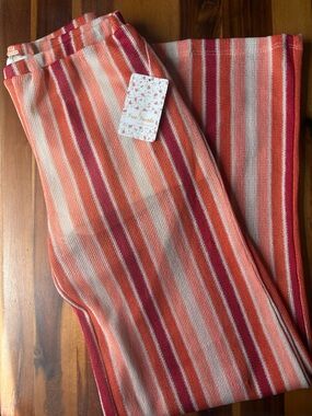FREE PEOPLE Striped Knit Pants - Coral, Red & Cream